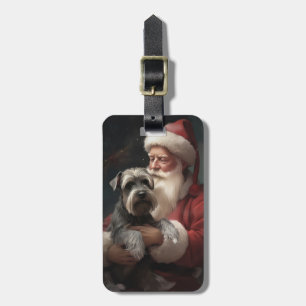 Schnauzer With Santa Claus Festive Christmas Luggage Tag