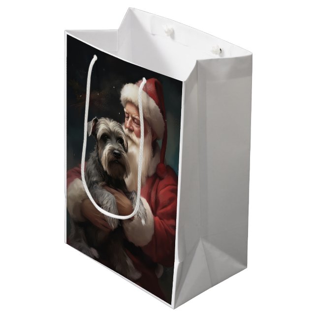 Schnauzer With Santa Claus Festive Christmas Medium Gift Bag (Front Angled)
