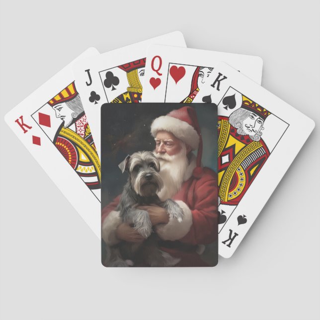 Schnauzer With Santa Claus Festive Christmas Playing Cards (Back)