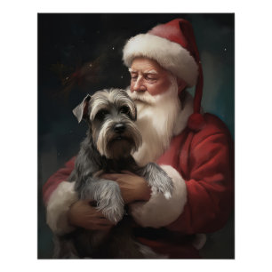 Schnauzer With Santa Claus Festive Christmas Poster