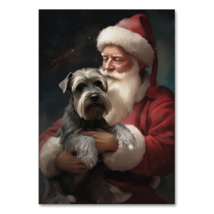 Schnauzer With Santa Claus Festive Christmas Table Number