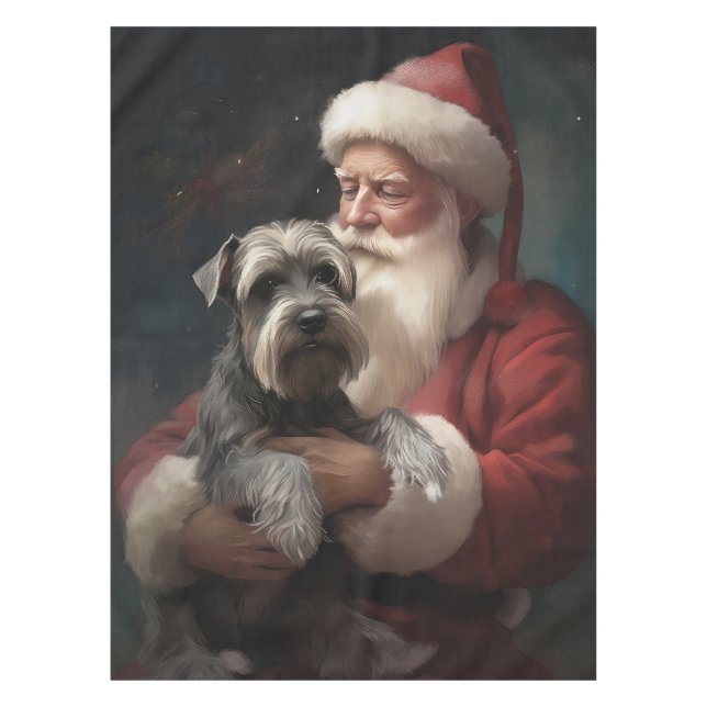 Schnauzer With Santa Claus Festive Christmas Tablecloth (Front)