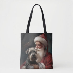 Schnauzer With Santa Claus Festive Christmas Tote Bag