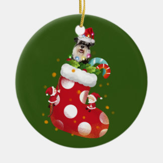 Schnauzer With Socking Ceramic Tree Decoration