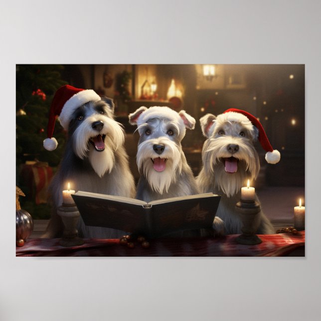 Schnauzers Christmas Caroling Festive Holiday Poster (Front)