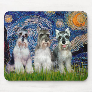 Schnauzers (three) - Starry Night Mouse Mat