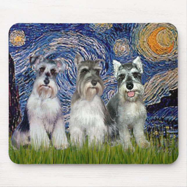 Schnauzers (three) - Starry Night Mouse Mat (Front)