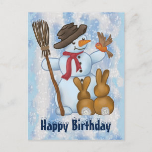 Schneemann mit postkarte postcard