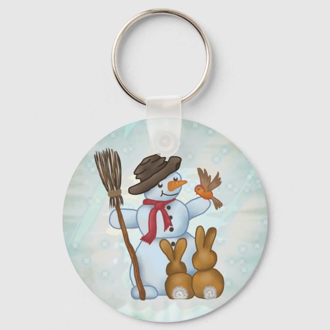 Schneemann mit Tieren Key Ring (Front)