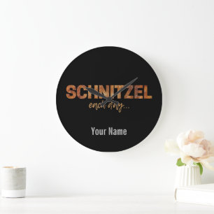 Schnitzel Each Day Funny Cutlet Escalope Design Large Clock