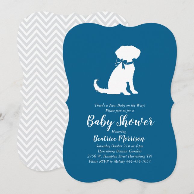 Schnoodle Dog Baby Shower Boy Blue Invitation (Front/Back)