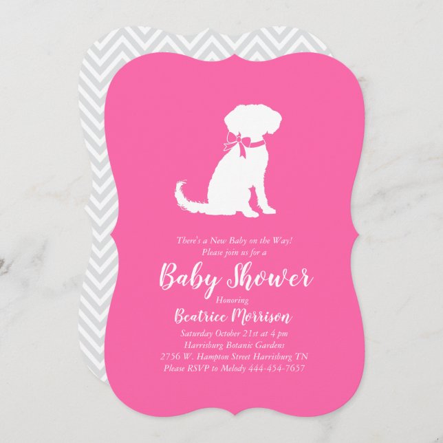 Schnoodle Dog Baby Shower Girl Pink Invitation (Front/Back)