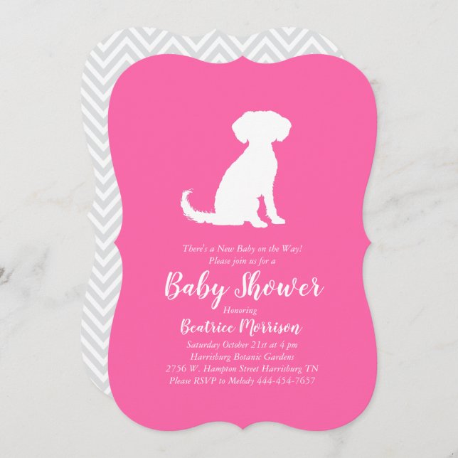 Schnoodle Dog Baby Shower Girl Pink Invitation (Front/Back)