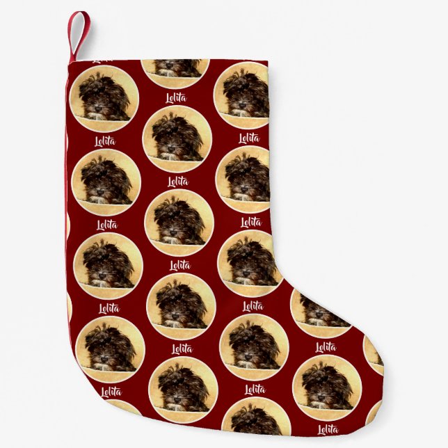 Schnoodle Dog Maroon Christmas Stocking (Front)