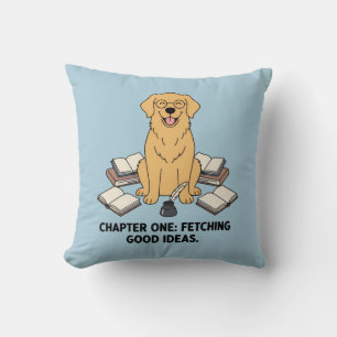 Scholar Golden Retriever Pastel Blue Dog Design Cushion