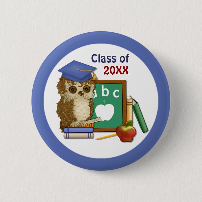 Scholar Owl Graduation 6 Cm Round Badge (Front)