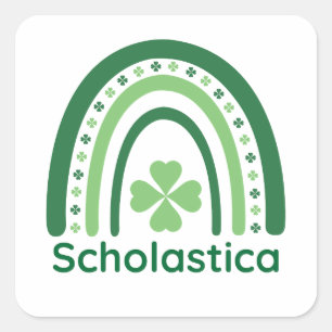 Scholastica Name Clover Boho Rainbow Square Sticker
