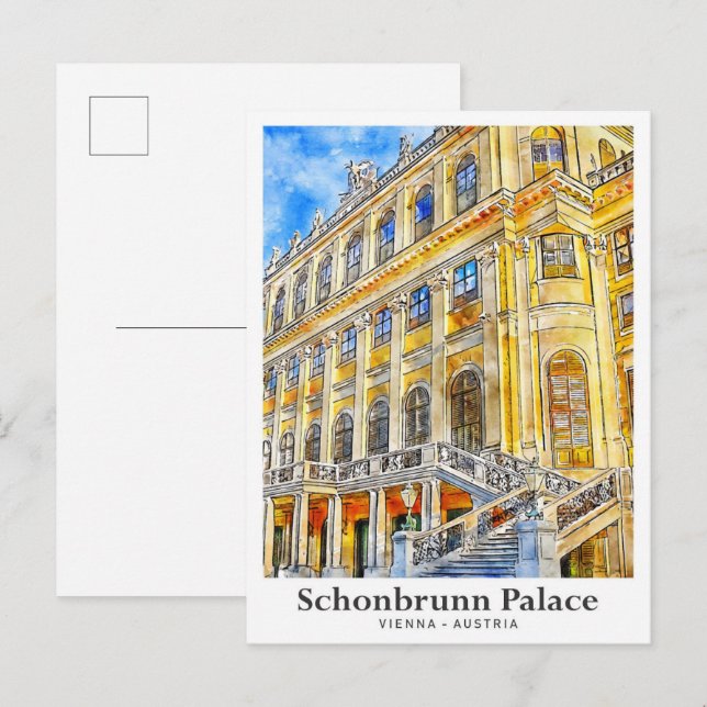 Schonbrunn Palace Vienna Austria Travel Watercolor Postcard (Front/Back)