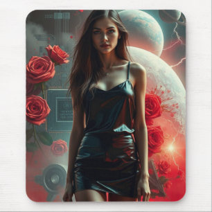 Schönheit, Planeten, Blumen und KI Mouse Mat