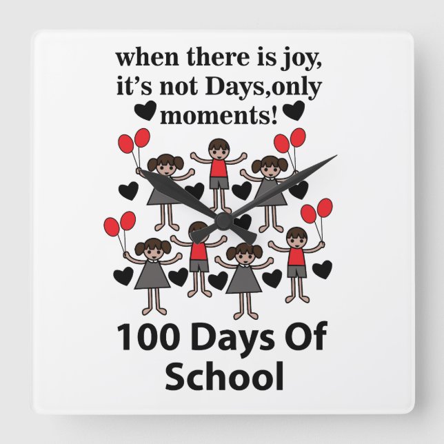 School 100 Days Of School  Square Wall Clock (Front)
