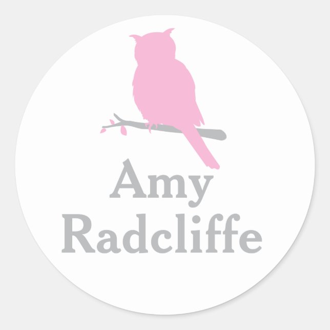 School add your name owl pink id sticker (Front)