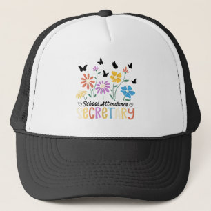 School Attendance Secretary Wildflowers Groovy Trucker Hat
