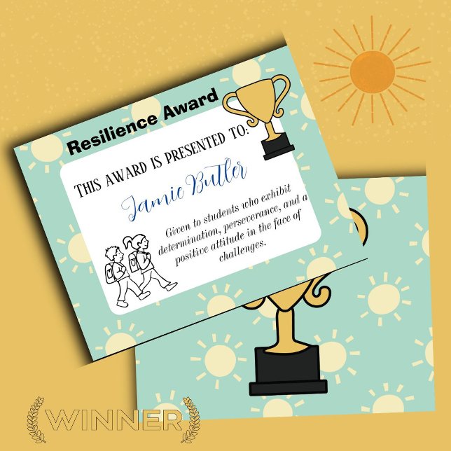 School award cert pupil reward student certificate (resilence reward)