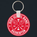 School Badminton Club Personalised Sports Key Ring<br><div class="desc">Personalised sports gifts and merchandise for school sports team. All texts are editable to fit your occasion. Background colour is editable using the design tool. Perfect souvenir for school coach and graduating seniors who are also great athletes.</div>