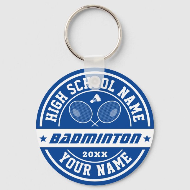 School Badminton Player Personalised Sports Key Ring (Front)