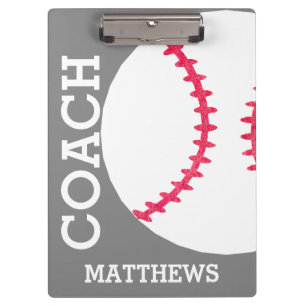School Baseball Coach Personalised Grey Trendy Clipboard