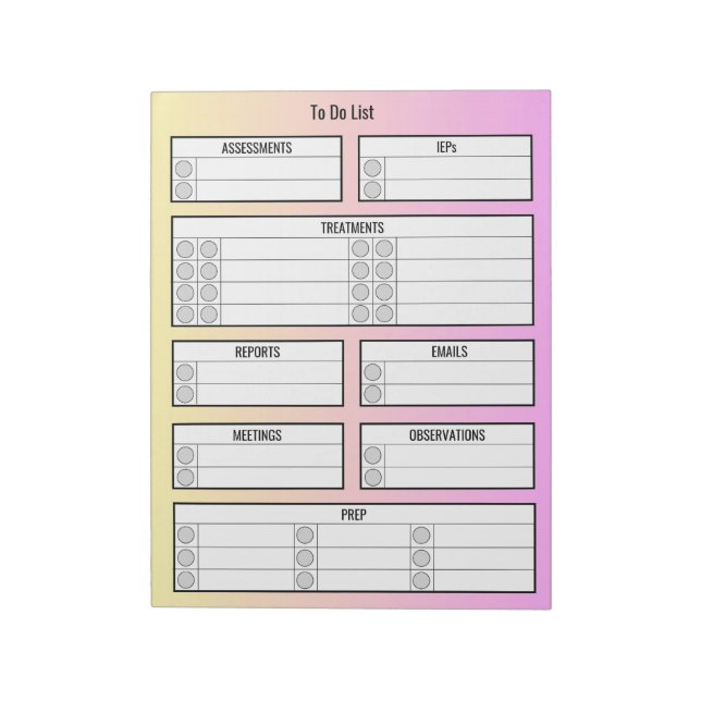 School Based Therapist To-Do List Pink & Yellow Notepad (Rotated)