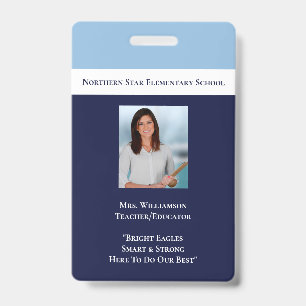 School Blue Employee Staff Photo Id Teacher Badge