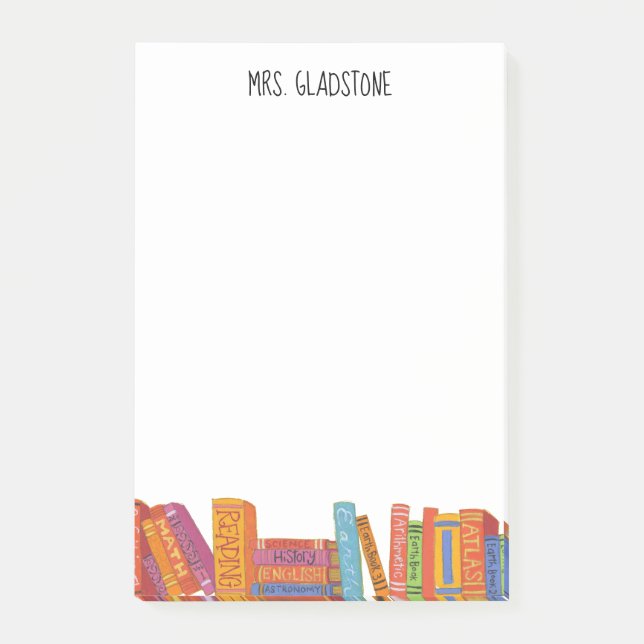 School Books Add Name 4 x 6 Post-it Notes (Front)