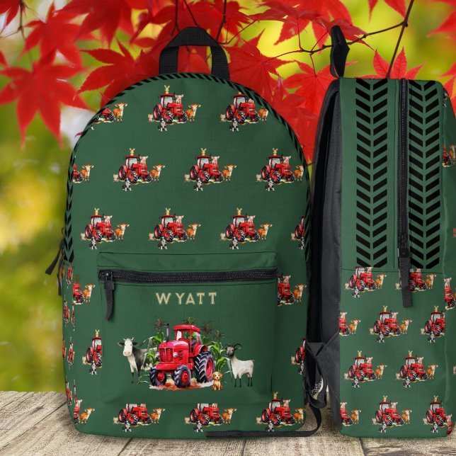 School Boy Tractor Pattern Printed Backpack (Creator Uploaded)