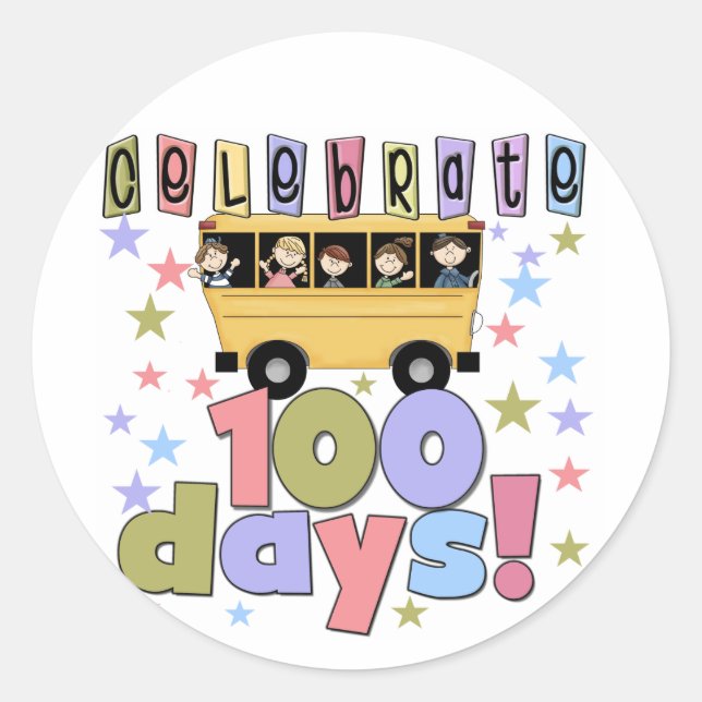 School Bus 100 Days Tshirts and Gifts Classic Round Sticker (Front)