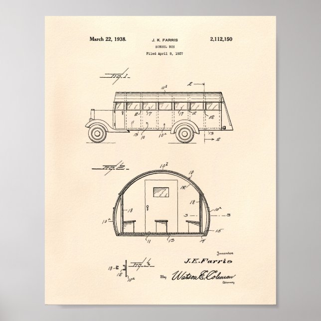 School Bus 1937 Patent Art Old Peper Poster (Front)