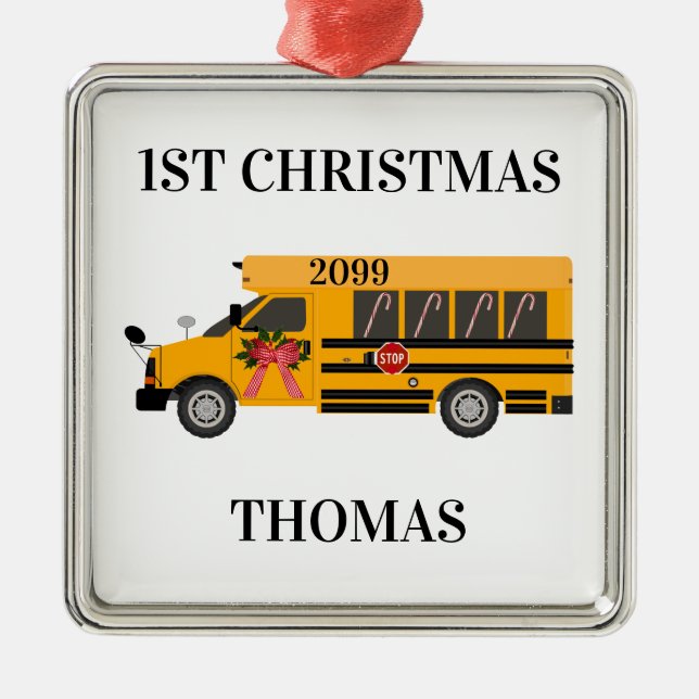 School Bus 1st Christmas Keepsake Metal Tree Decoration (Front)
