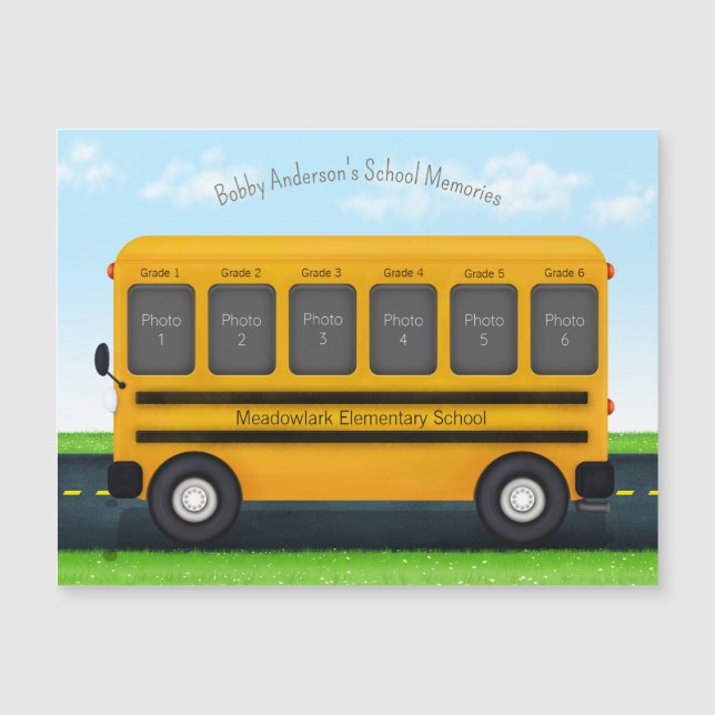 School Bus 6 Photo Frame Custom Kid's Memories Magnetic Invitation (Front)