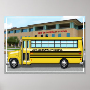 School Bus at School Poster