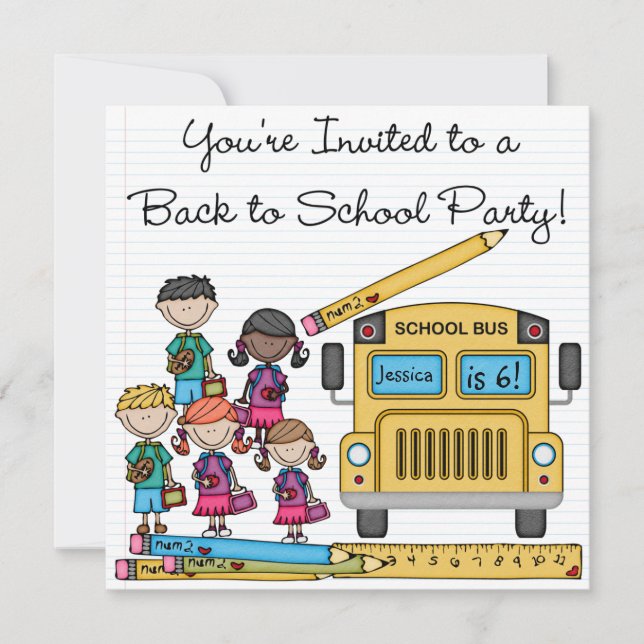 School Bus Back to School Birthday Invite (Front)
