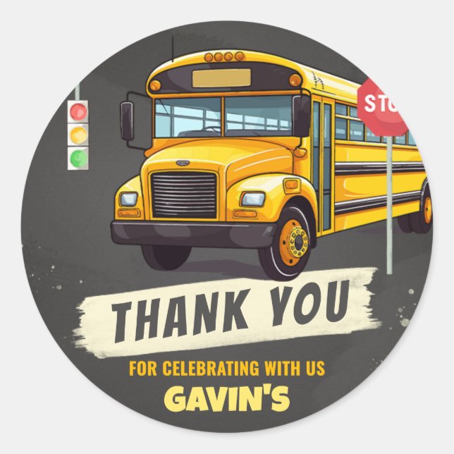 School Bus Birthday Party Classic Round Sticker (Front)