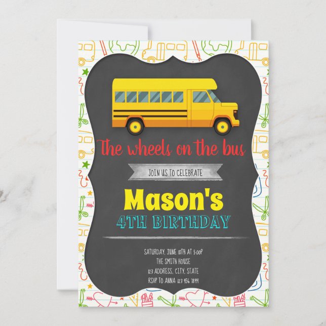 School bus birthday party invitation (Front)