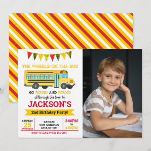 School Bus Birthday Photo Invitation