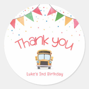 School Bus Birthday Thank You Sticker