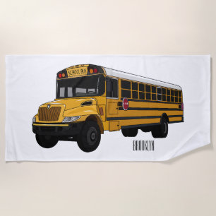 School bus cartoon illustration beach towel