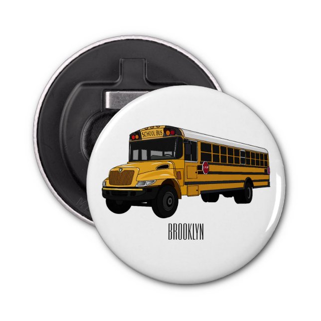 School bus cartoon illustration bottle opener (Front)