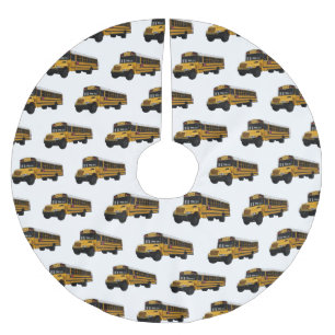 School bus cartoon illustration brushed polyester tree skirt