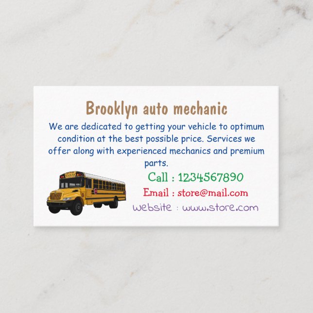 School bus cartoon illustration business card (Front)