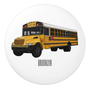 School bus cartoon illustration  ceramic knob