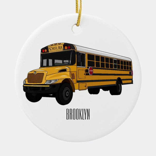 School bus cartoon illustration ceramic tree decoration (Front)